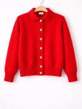 Belldini~VTG 80s~Angora~Bright Red Sweater~Womens Lined Cardigan~Prep~Size Large